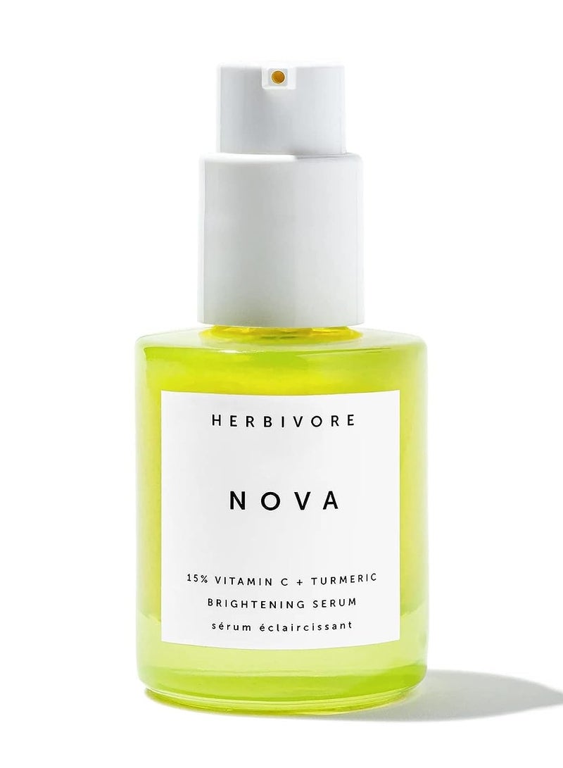 HERBIVORE Nova Brightening Serum for Face – 15% Vitamin C + Turmeric to Visibly Improve the Look of Dark Spots and Even Skin Tone, Plant-based, Vegan, Cruelty-free, 30mL /1 oz
