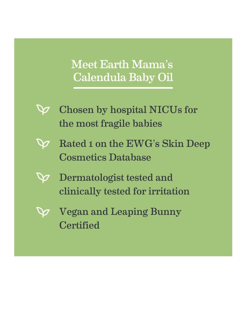 Earth Mama Calendula Baby Oil | Massage Oil for Newborn Skin Care, Dry Skin & Scalp Moisturizer, Fragrance Free, 4-Fluid Ounce