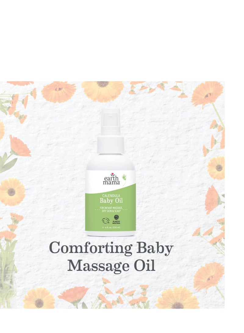 Earth Mama Calendula Baby Oil | Massage Oil for Newborn Skin Care, Dry Skin & Scalp Moisturizer, Fragrance Free, 4-Fluid Ounce