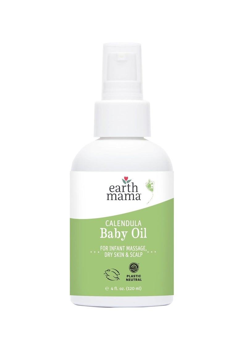 Earth Mama Calendula Baby Oil | Massage Oil for Newborn Skin Care, Dry Skin & Scalp Moisturizer, Fragrance Free, 4-Fluid Ounce