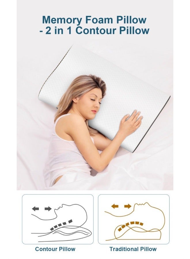 Contour Pillow Memory Foam Neck Support Orthopedic Comfort Neck Pain With Removable Pillow Cover - Size 60*40*9/11 cm - From Acnoria Care