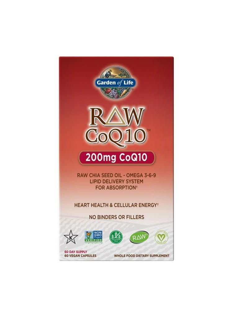 Garden Of Life Raw CoQ10 200mg, Heart Health and Cellular Energy 60 Vegan Capsules