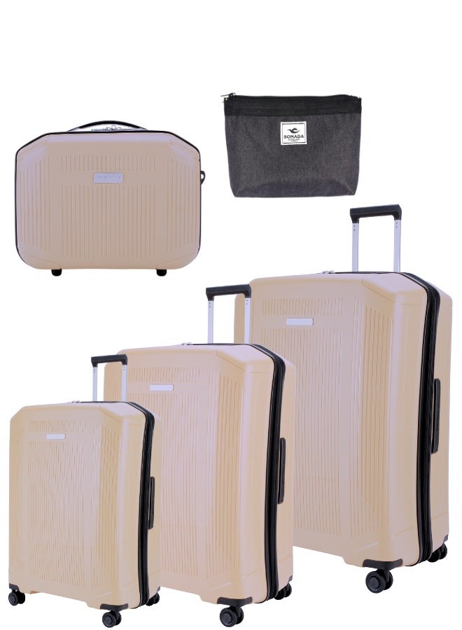 Sonada Unbreakable Luggage Unisex ,Double Zipper ,Expandable, TSA Lock With 4 Double Silent Wheels Set of 4(Soft pink)