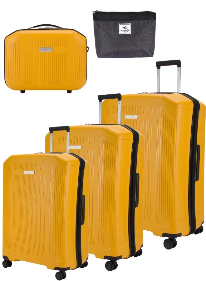 Sonada Unbreakable Luggage Unisex ,Double Zipper ,Expandable, TSA Lock With 4 Double Silent Wheels Set of 4( GOLD ORANGE)