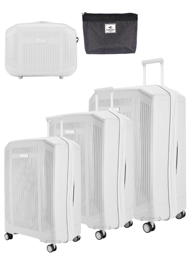 Sonada Unbreakable Luggage Unisex ,Double Zipper ,Expandable, TSA Lock With 4 Double Silent Wheels Set of 4(White)