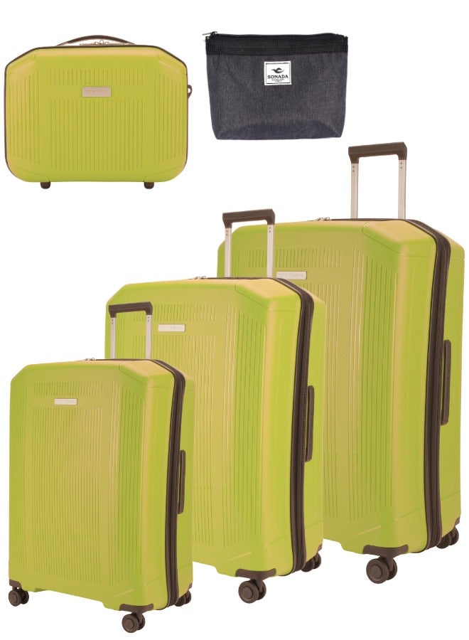 Sonada Unbreakable Luggage Unisex ,Double Zipper ,Expandable, TSA Lock With 4 Double Silent Wheels Set of 4( Green)