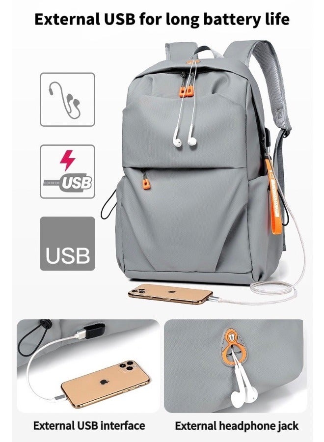 Backpack Business Travel Laptop Bag USB Charging Large Capacity School Bag - Grey