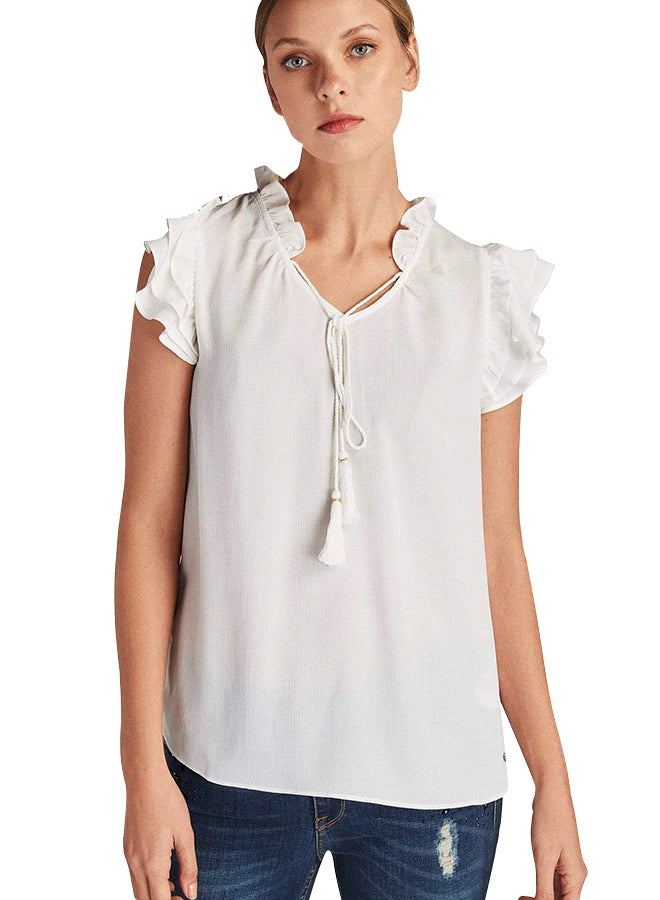 Polyester Ruffled Top White