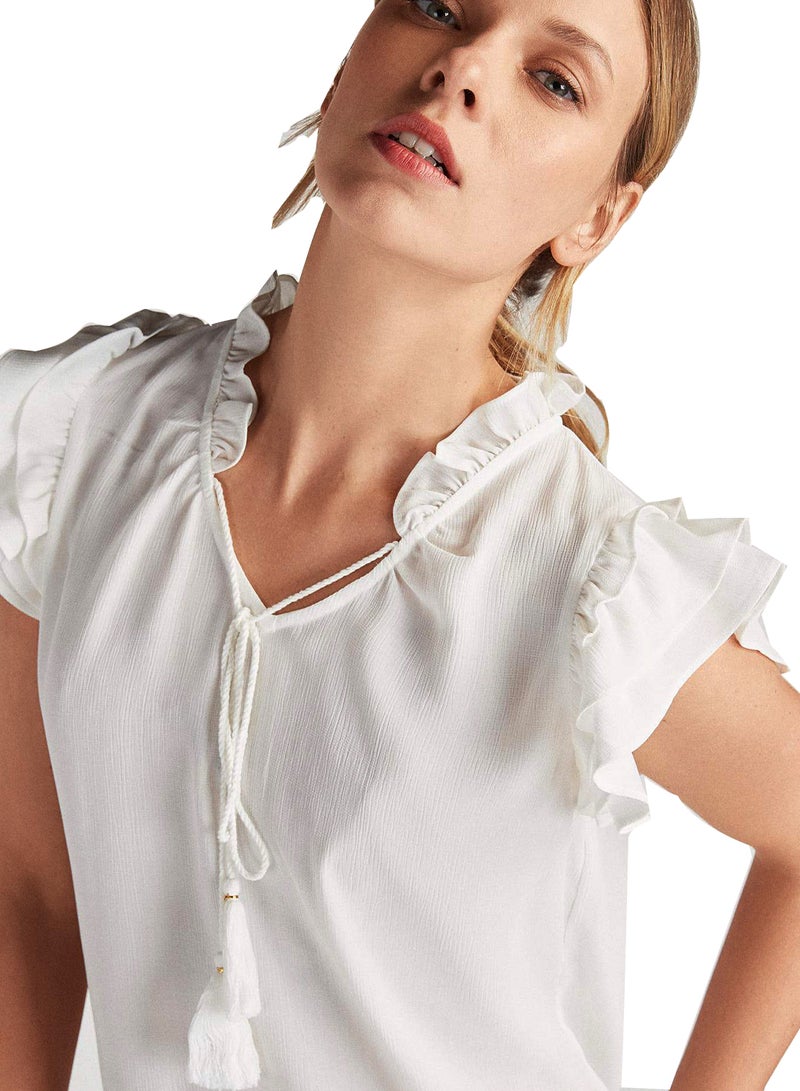 Polyester Ruffled Top White