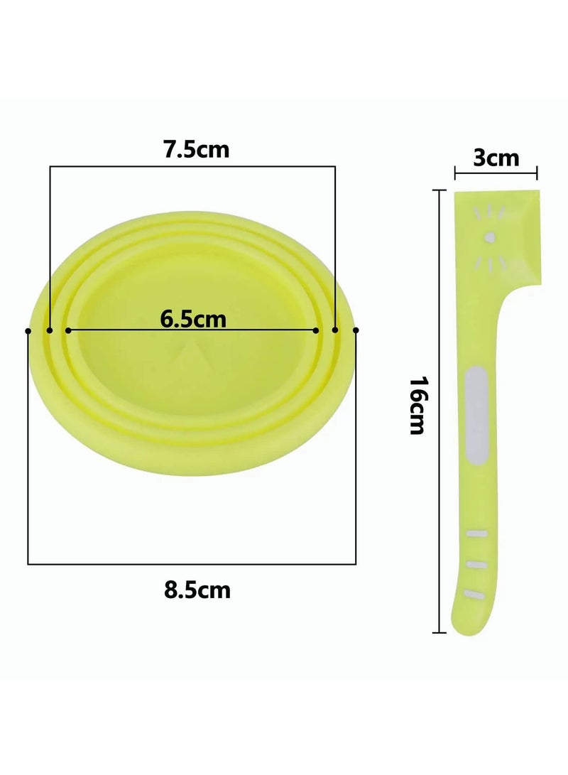 Dog Cat Can Covers and Spoons Set, Cute Cat Shaped Lids with Right Angle Spoons Universal 1 Fit 3 Size Can Lids Pet Food Can Tops,Green and Pink, 2 Pack