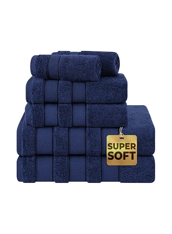 Safi Plus 6 Piece Turkısh Cotton Super Soft Towel Set Navy Blue