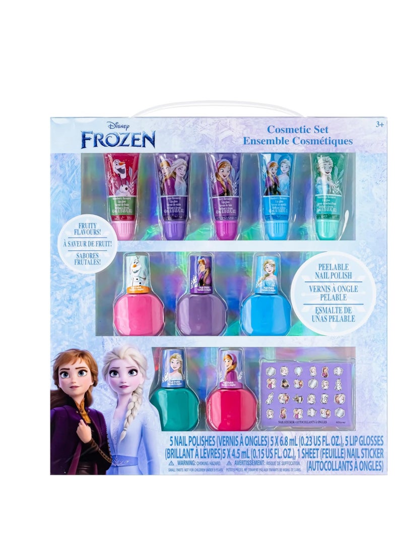 Disney Frozen 2 - Townley Girl Super Sparkly Cosmetic Makeup Set for Girls with Lip Gloss Nail Polish Nail Stickers - 11 Pcs|Perfect for Parties Sleepovers Makeovers| Birthday Gift for Girls 3 Yrs+