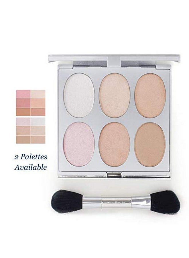 Ome Alexander Highlighter Palette & Brush 6 Buildable & Blendable Micronized Powder Highlighting & Contouring Shades (Cool Tones)