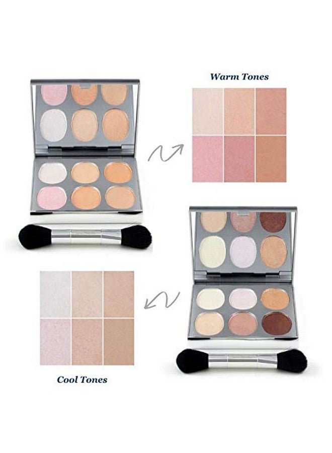 Ome Alexander Highlighter Palette & Brush 6 Buildable & Blendable Micronized Powder Highlighting & Contouring Shades (Cool Tones)