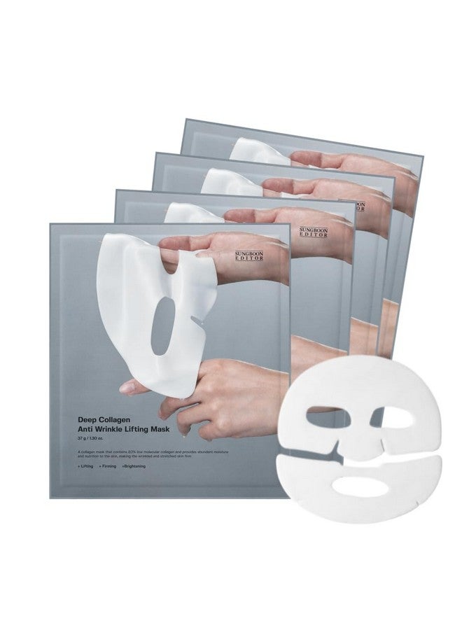 Deep Collagen Antiwrinkle Lifting Mask 4 Sheets Facial Sheet Masks With Low Molecular Weight Collagen For Lifting Firming And Moisturizing Korean Skincare