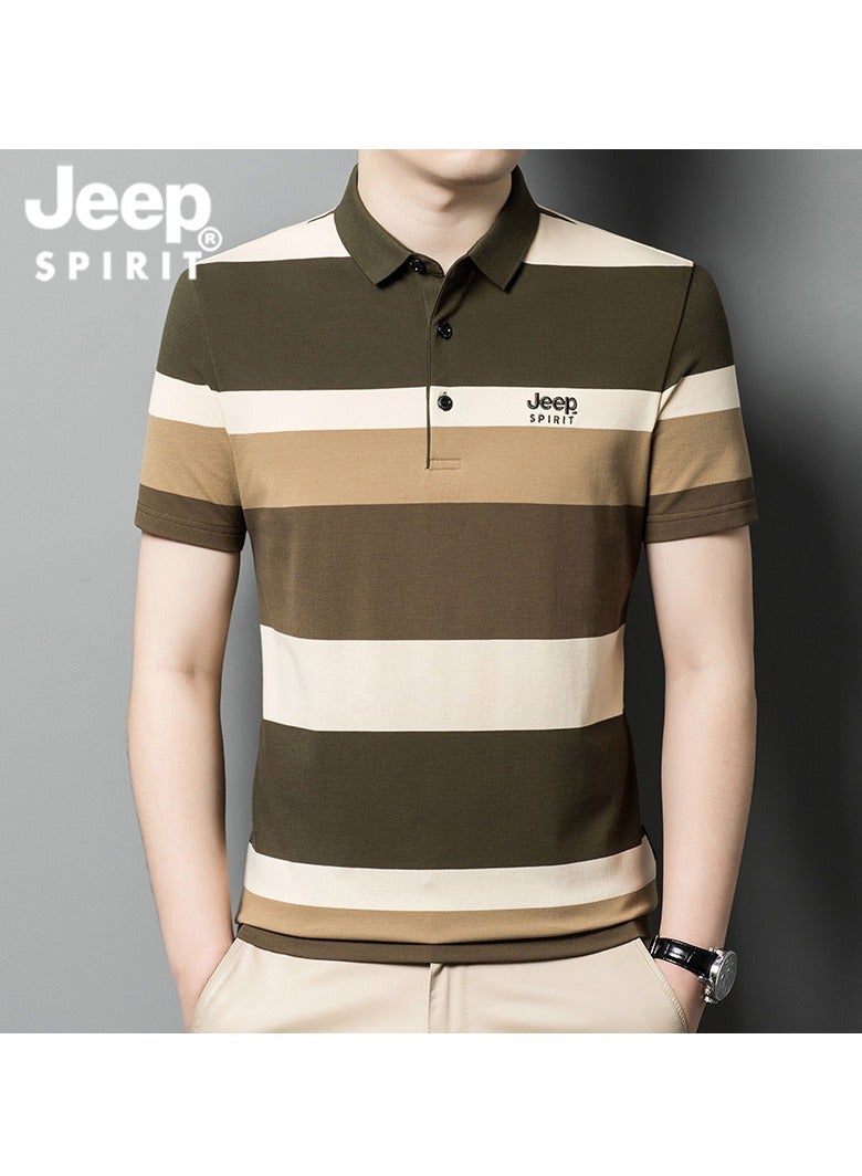 Men's Polo Shirt Short Sleeve T-shirt Striped Half Sleeve Slimming Business Casual T-shirt