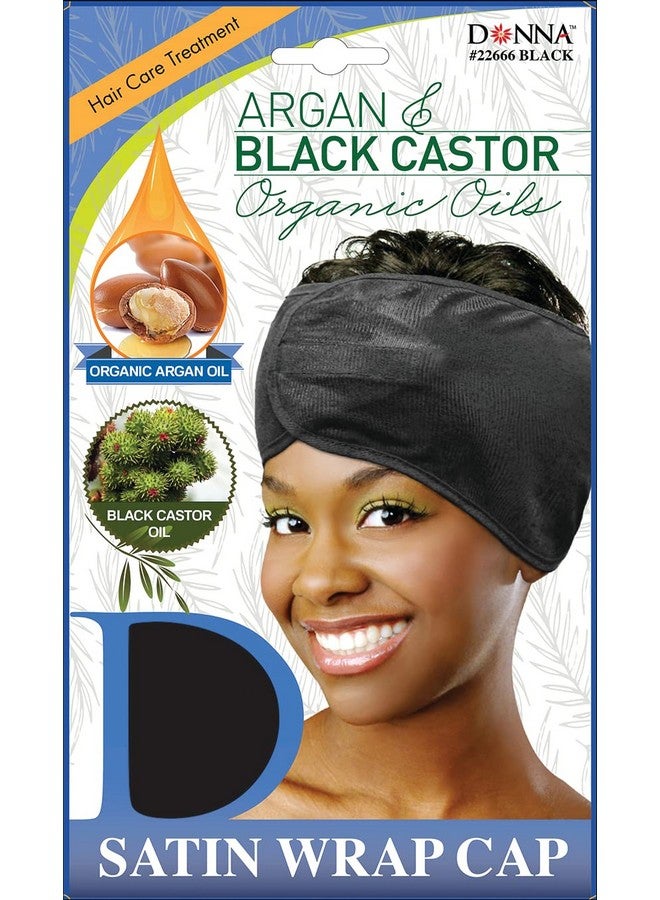 Argan & Black Castor Treatment Satin Wrap Hair Wrap For Sleeping Cap (Black)