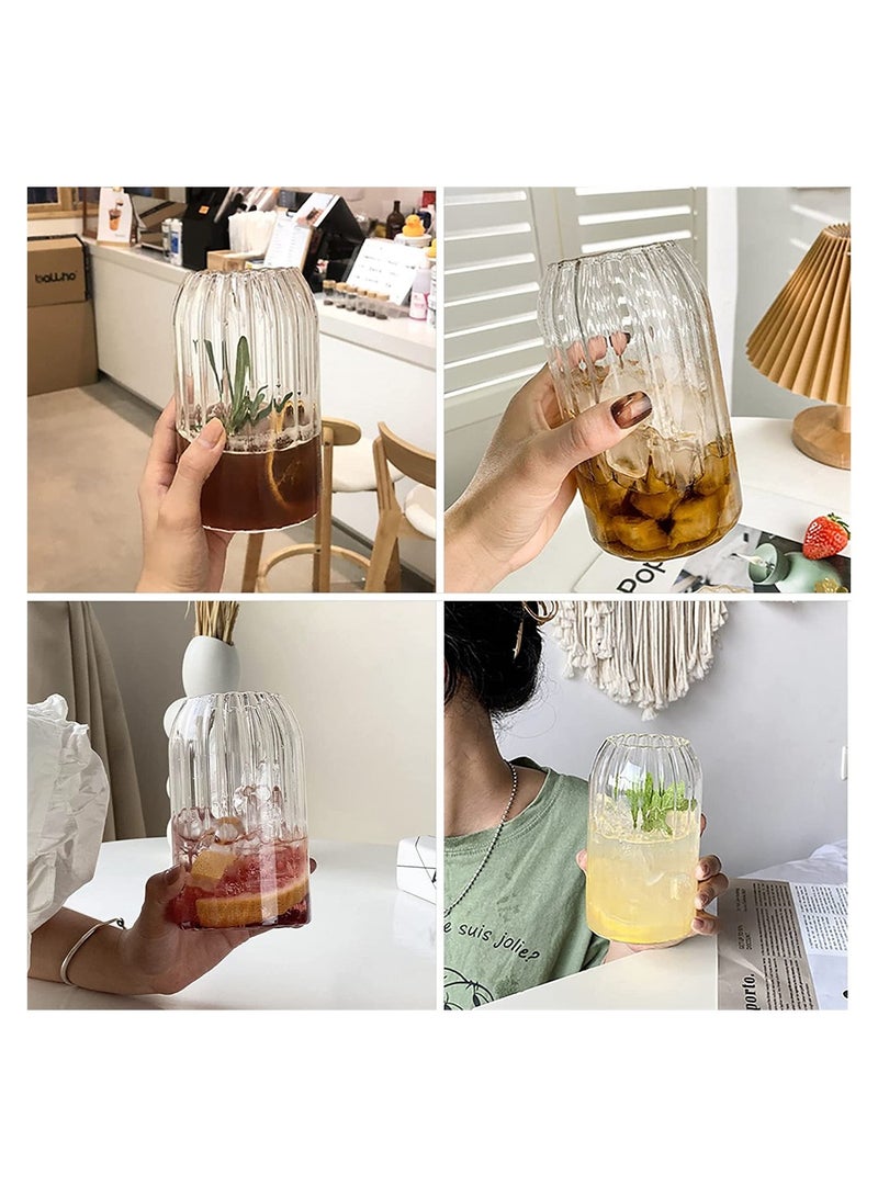 Glass Cups, 25oz Can Shaped Glass Cups With Straw and Brush, Tumbler Cup, Iced Coffee Glasses, Soda Can Glasses for any Drink and any Occasion, Top-rack Dishwasher Safe (2Pcs)