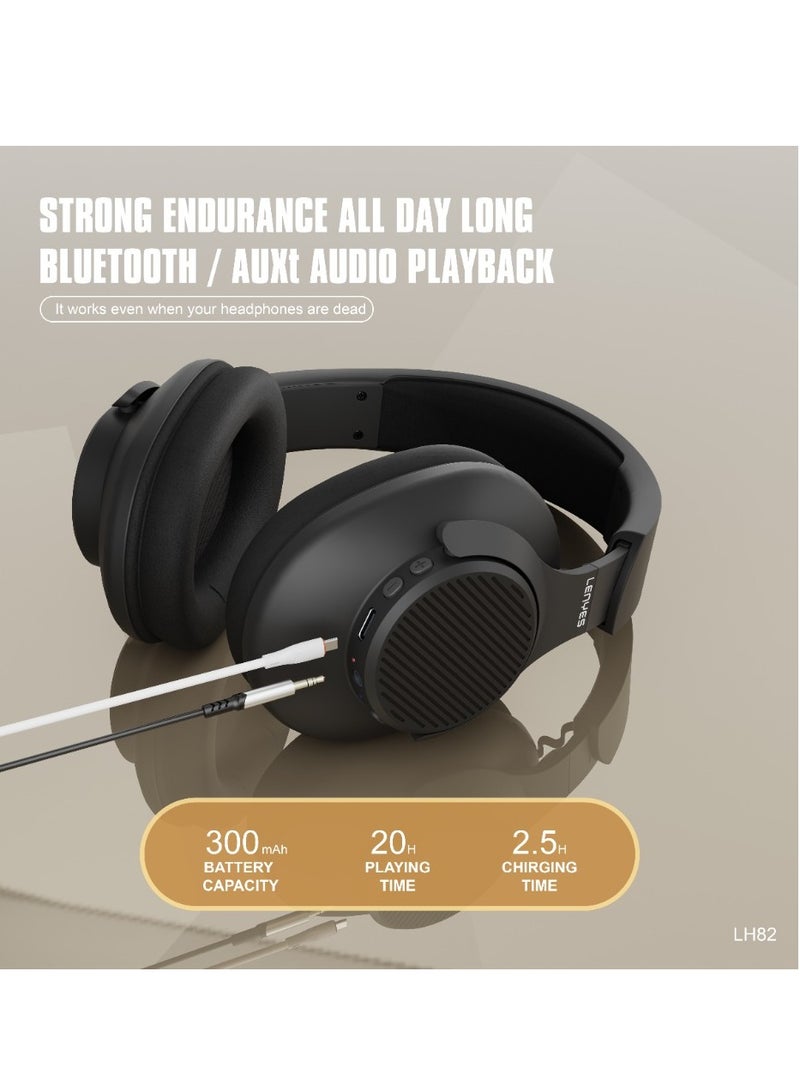Lenyes LH82 Wireless On-Ear Headphones - 3D listening position zero latency - 20H Battery - Speed Charge  - Foldable Black