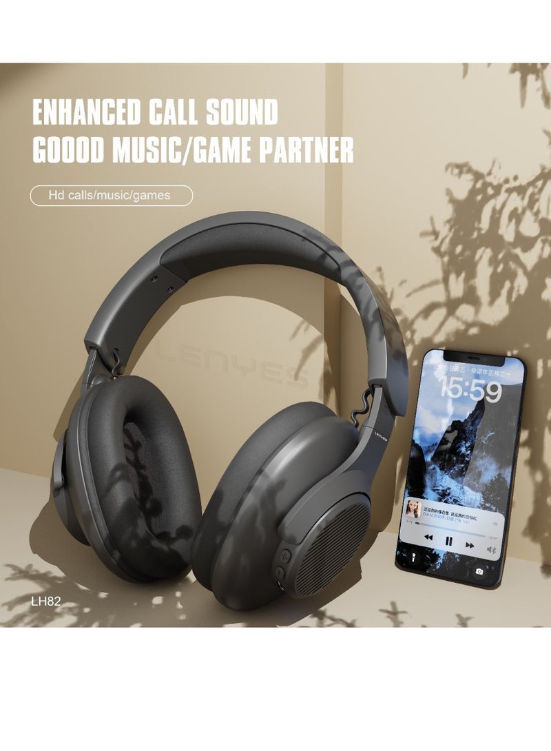 Lenyes LH82 Wireless On-Ear Headphones - 3D listening position zero latency - 20H Battery - Speed Charge  - Foldable Black