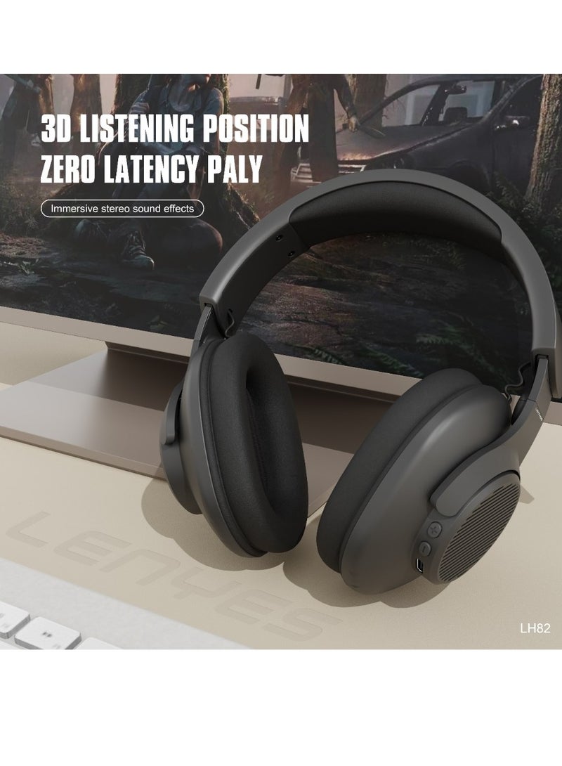 Lenyes LH82 Wireless On-Ear Headphones - 3D listening position zero latency - 20H Battery - Speed Charge  - Foldable Black
