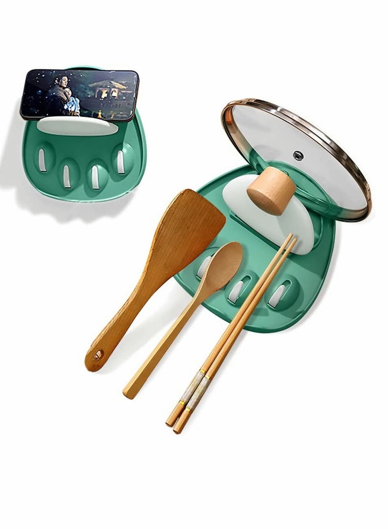 Spoon Rest, Multifunction Kitchen Spoon Rest, Punch-free Pot Lid Holder Spoon Rest, Cute Cat paw Shaped Kitchen Utensil Rest, Home Use Stove Spoon Rest (Green)