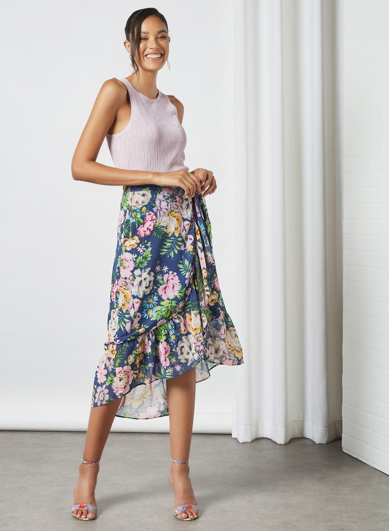 Floral Print Wrap Midi Skirt Multicolour