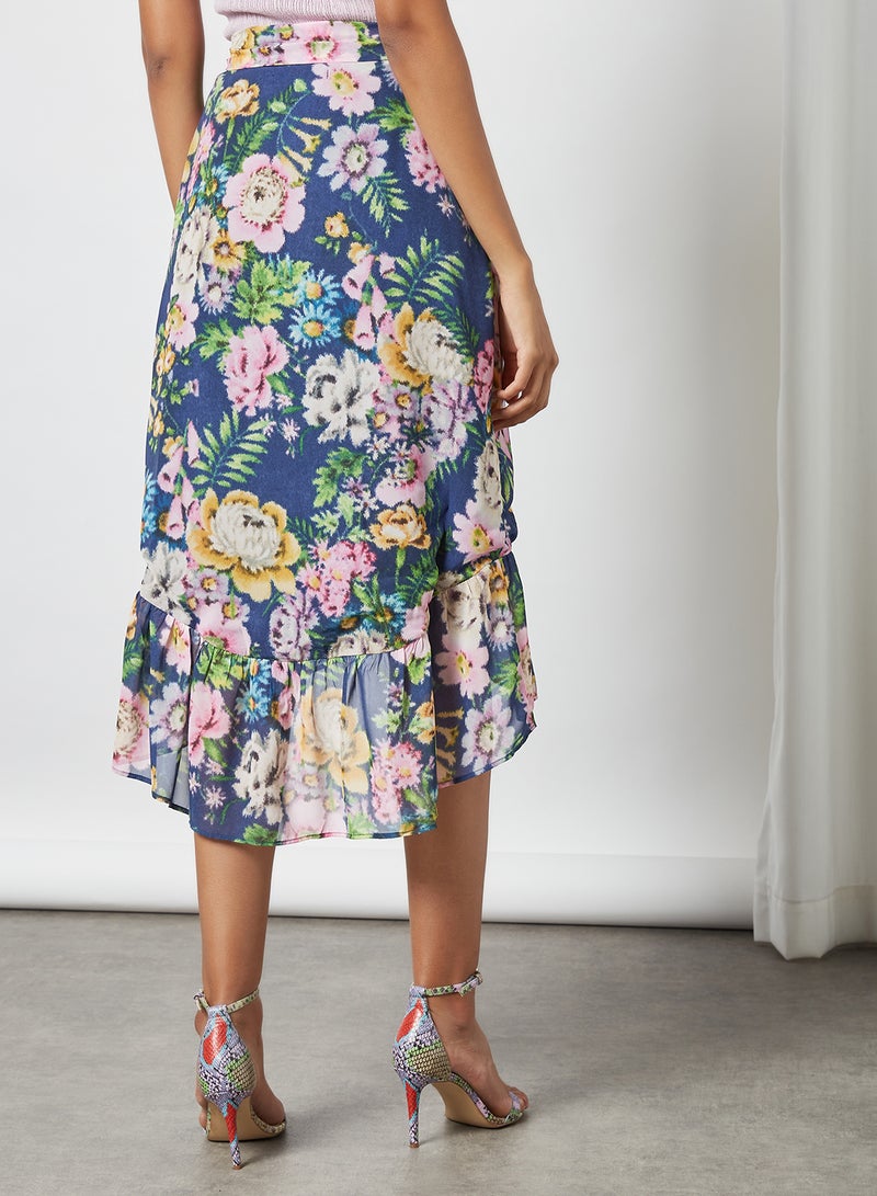 Floral Print Wrap Midi Skirt Multicolour