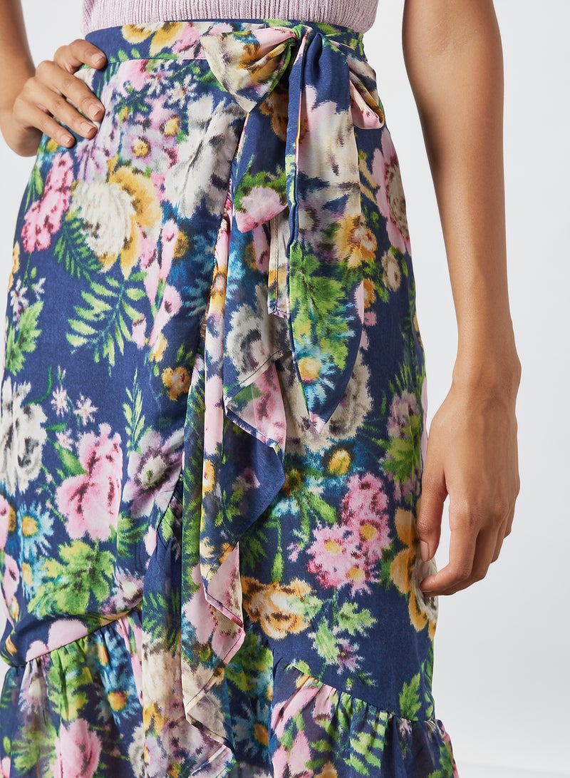 Floral Print Wrap Midi Skirt Multicolour