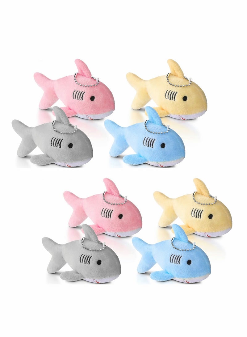 8Pcs Mini Stuffed Animal Soft Shark Plush Toys bulk Tiny Shark Plush Keychain Mini Backpack Keychain On Keychain for Boys Girls Goody Bag Fillers Multicolor