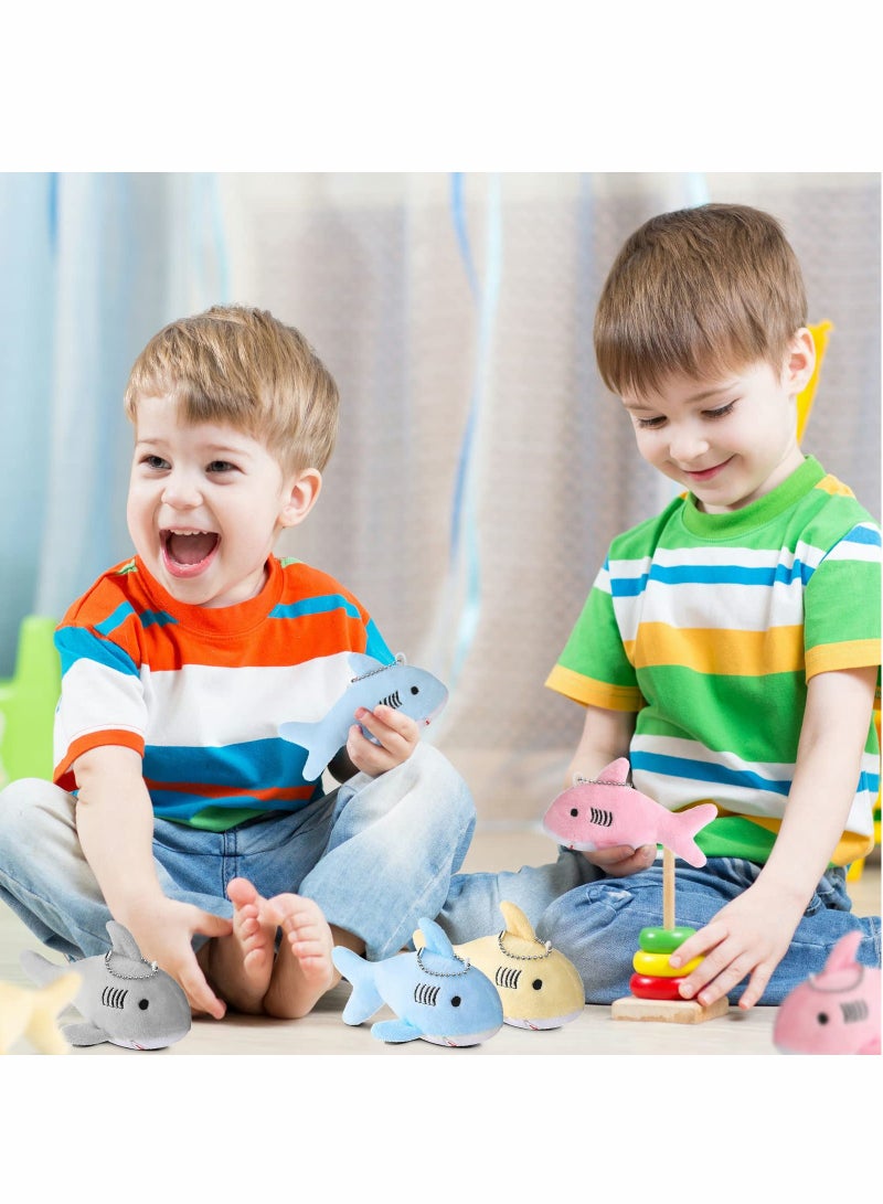 8Pcs Mini Stuffed Animal Soft Shark Plush Toys bulk Tiny Shark Plush Keychain Mini Backpack Keychain On Keychain for Boys Girls Goody Bag Fillers Multicolor