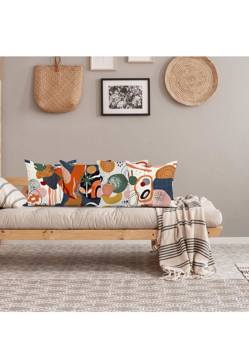 Abstract Art Mid Century Modern Throw Pillow Covers 18x18 Colorful Boho Aesthetic Floral Geometric Minimalist Pillow Covers for Couch Outdoor Decor Set of 4