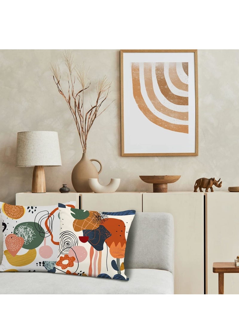 Abstract Art Mid Century Modern Throw Pillow Covers 18x18 Colorful Boho Aesthetic Floral Geometric Minimalist Pillow Covers for Couch Outdoor Decor Set of 4