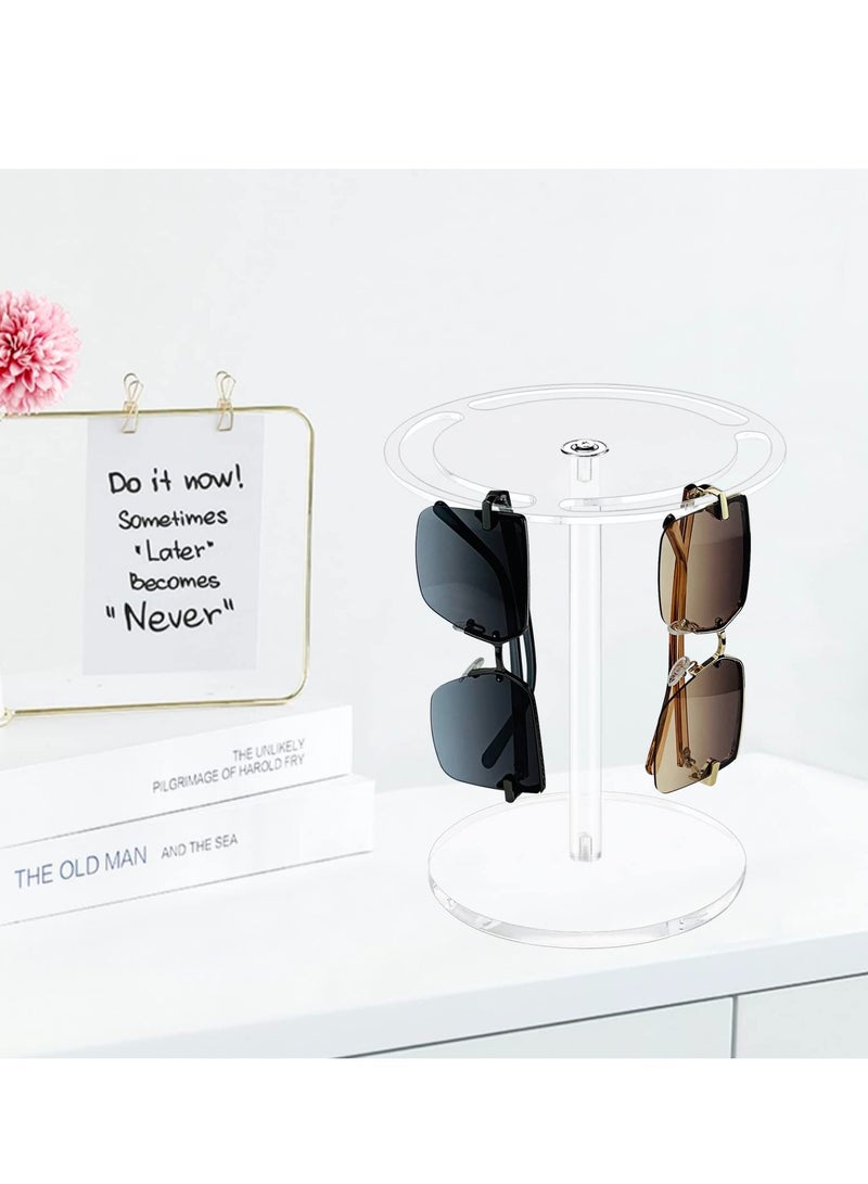 Sunglasses Holder Stand, Acrylic Eyeglasses Display Stand with 360 Rotating, Clear Sunglasses Rack Holder, Eyewear Display Tabletop Organizer Holder for Home, Office, Optical Shop