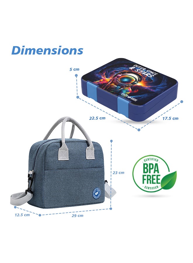 Eazy Kids 6 & 4 Convertible Bento Lunch Box with Lunch Bag and Sandwich Cutter Set - Outer Space Blue