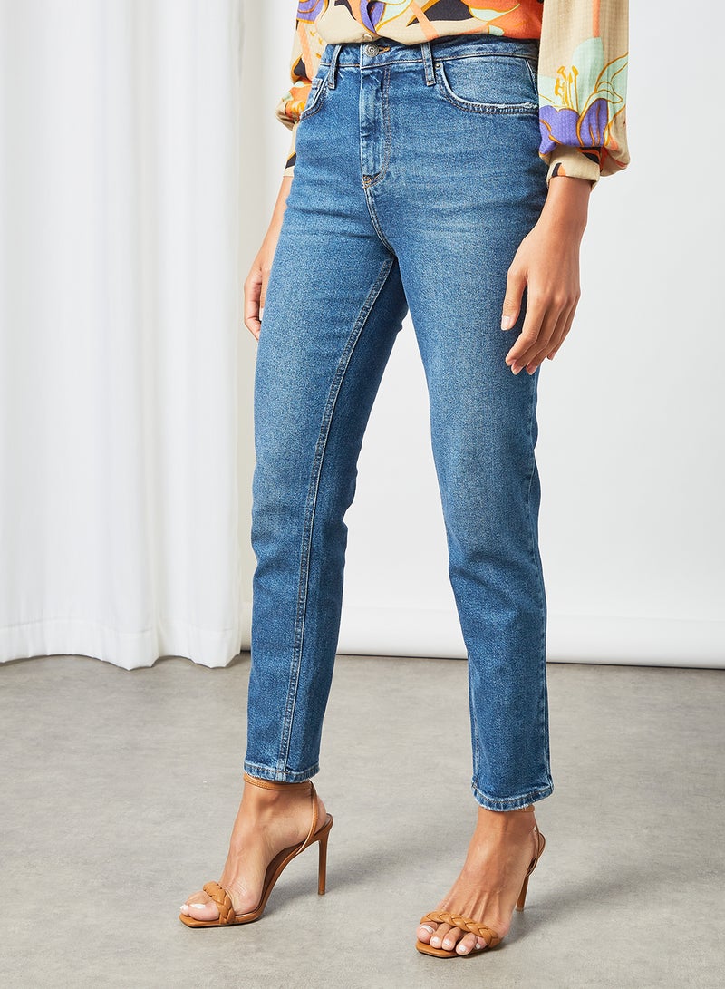 Mid-Waist Girlfriend Jeans Blue