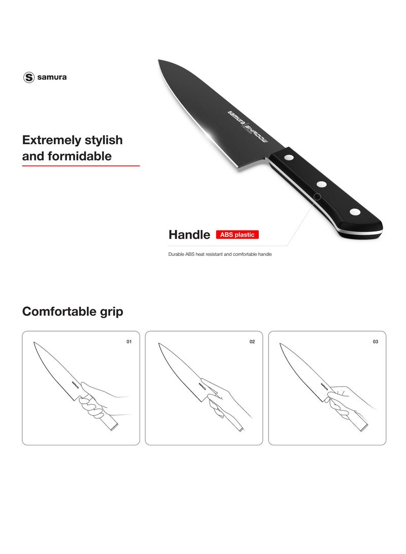 Samura SHADOW Set of 3 Kitchen Knives | Chef's Knife, Utility Knife, Paring Knife | AUS-8 Stainless steel with Black Non-Stick Coating | ABS Plastic Handle | Durable | Heat Resistant | Comfortable