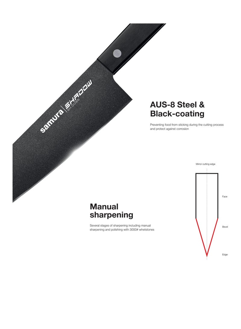 Samura SHADOW Set of 3 Kitchen Knives | Chef's Knife, Utility Knife, Paring Knife | AUS-8 Stainless steel with Black Non-Stick Coating | ABS Plastic Handle | Durable | Heat Resistant | Comfortable