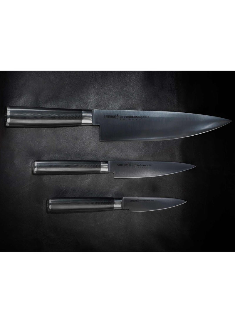 Samura MO-V Set of 3 Kitchen Knives | Gift Box | G-10 Handle with Stainless Steel Bolster | Single-Layer Molybdenum-Vanadium Steel | Precision Cutting | Corrosion Resistant