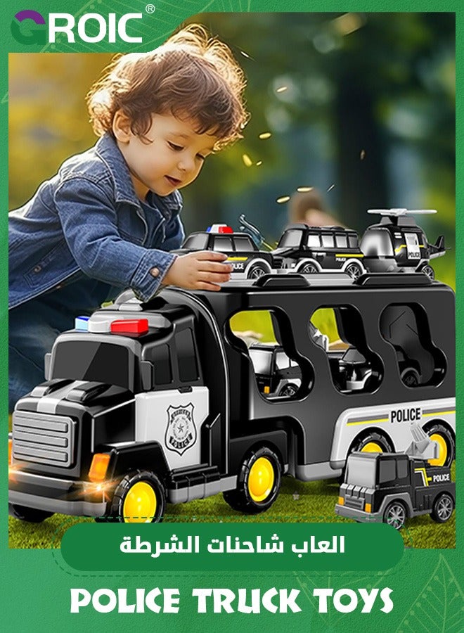 Police Truck Toys Toddlers,5 in 1 Truck Friction Power Toy Car,Emergency Vehicle, Police Car Toy,Carrier Truck Toys for Kids,Toy Car Set