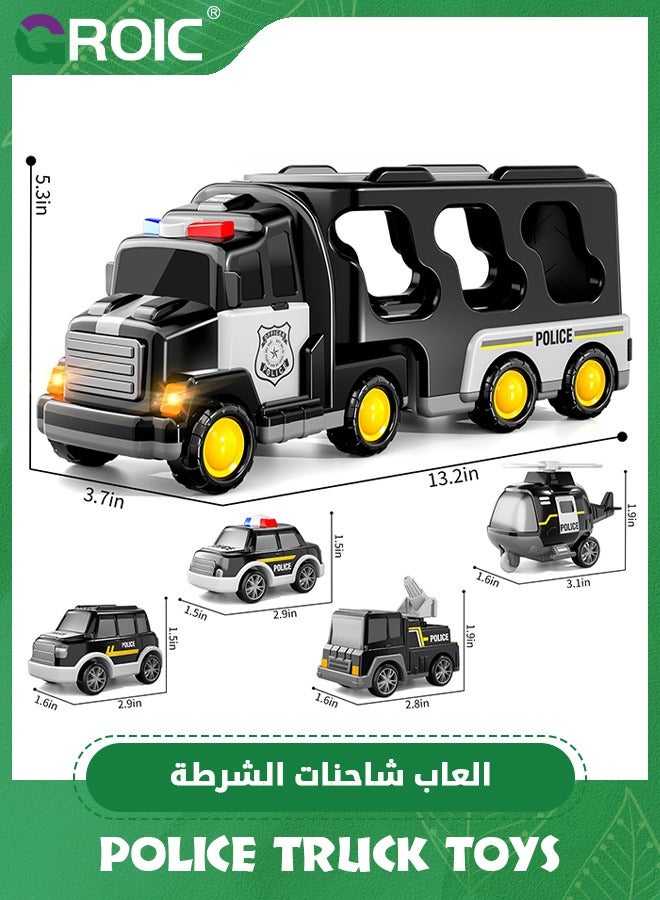 Police Truck Toys Toddlers,5 in 1 Truck Friction Power Toy Car,Emergency Vehicle, Police Car Toy,Carrier Truck Toys for Kids,Toy Car Set