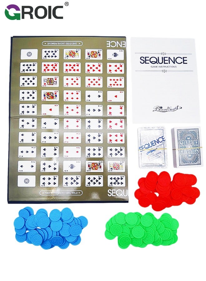 Sequence Board Game Set,Sequence Game,Five in a Row Fun Edition with Padded Mat,Cards, and Tokens,Strategic Board Game,Family Game