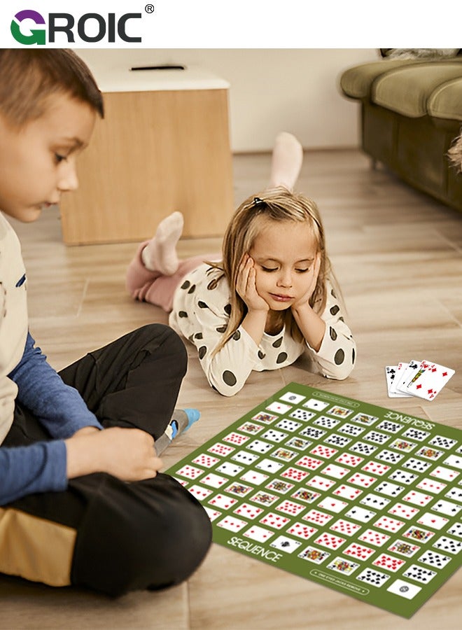 Sequence Board Game Set,Sequence Game,Five in a Row Fun Edition with Padded Mat,Cards, and Tokens,Strategic Board Game,Family Game