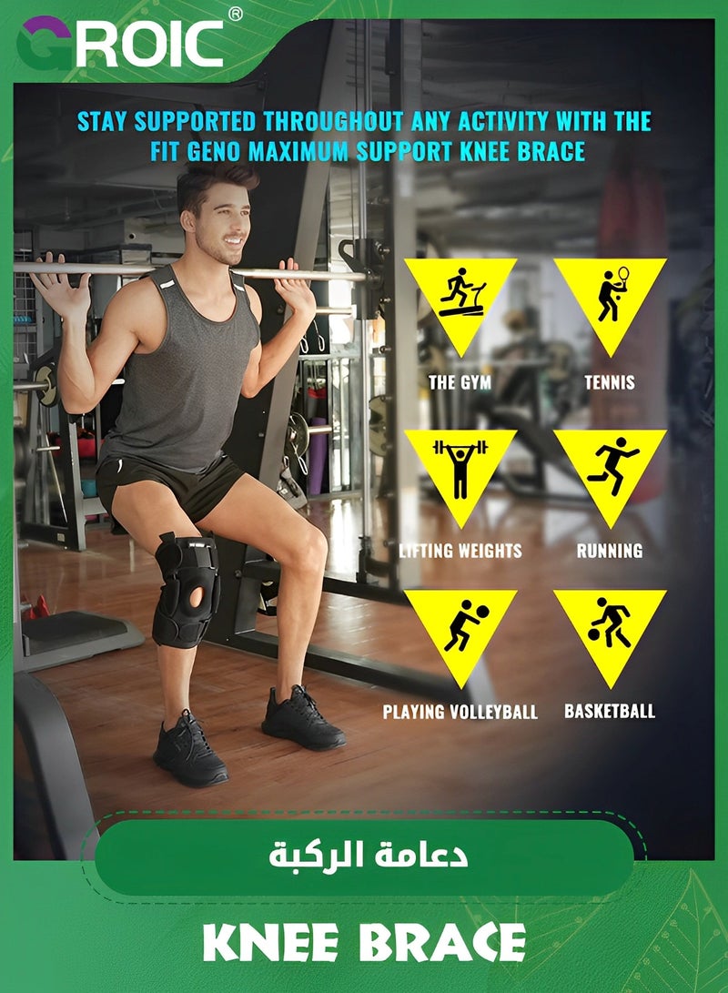 Knee Brace for Meniscus Tear,Adjustable Support for Knee Pain with Removable Metal Hinges & Built-in Side Stabilizers for Sports,ACL MCL Injury or Surgery Recovery,Adjustable Knee Support