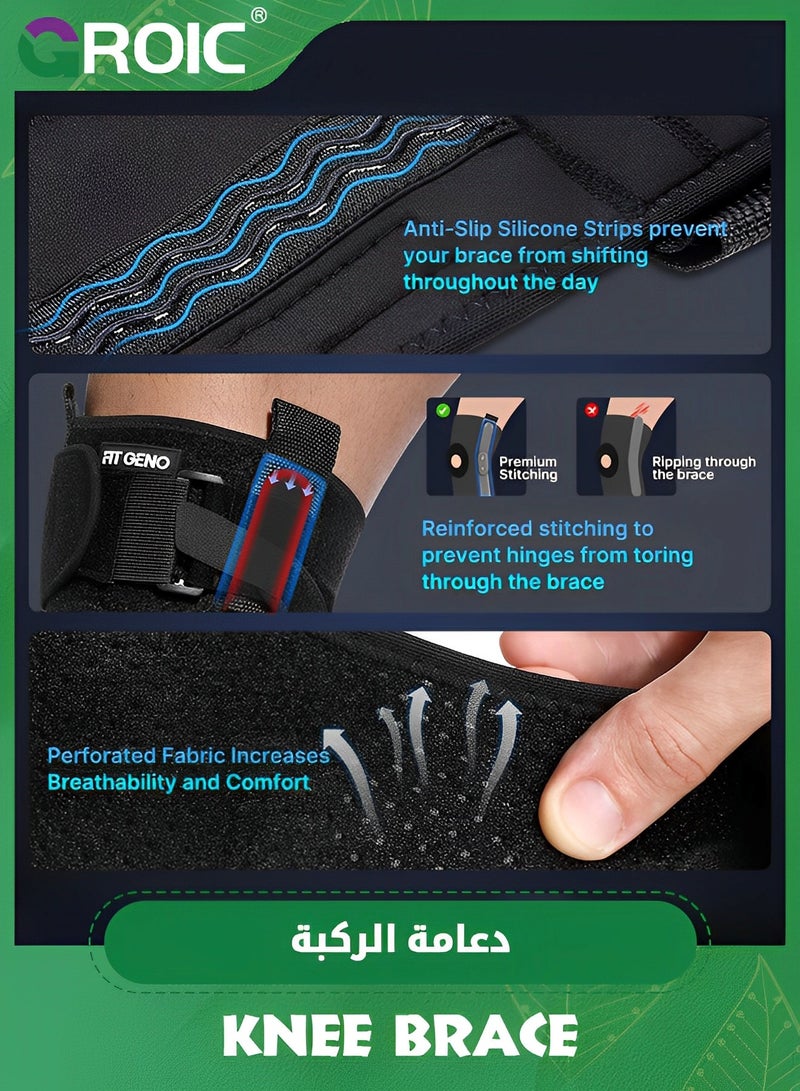Knee Brace for Meniscus Tear,Adjustable Support for Knee Pain with Removable Metal Hinges & Built-in Side Stabilizers for Sports,ACL MCL Injury or Surgery Recovery,Adjustable Knee Support
