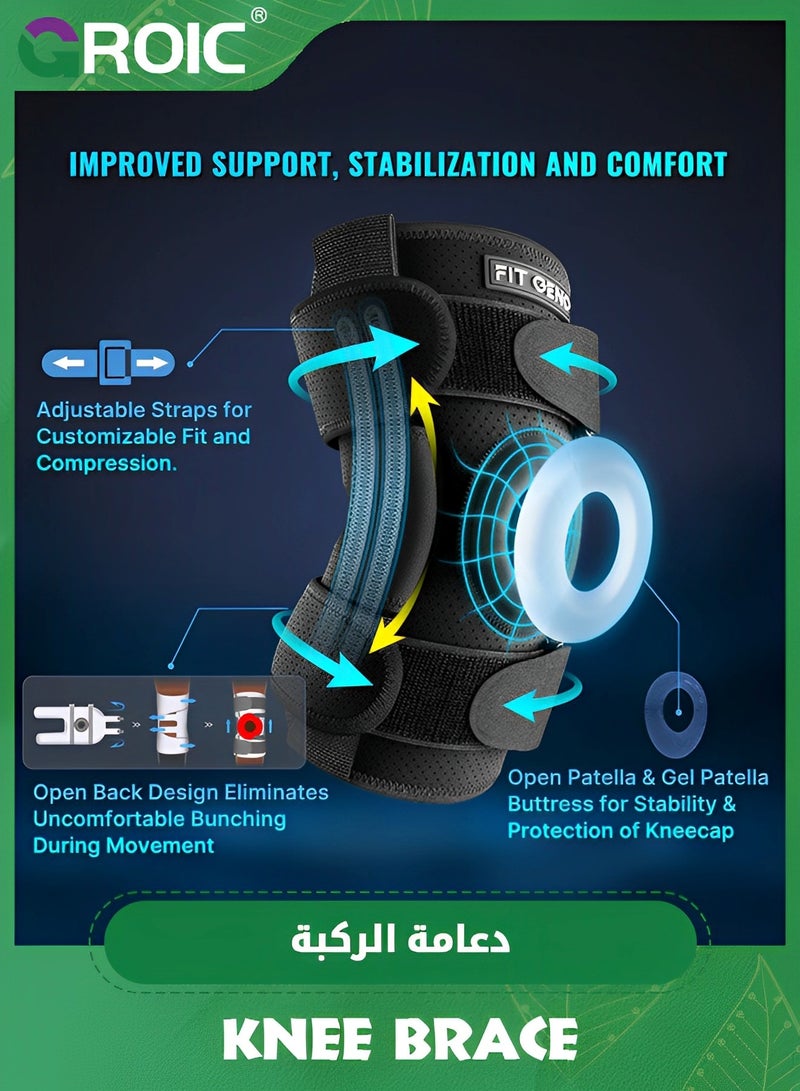 Knee Brace for Meniscus Tear,Adjustable Support for Knee Pain with Removable Metal Hinges & Built-in Side Stabilizers for Sports,ACL MCL Injury or Surgery Recovery,Adjustable Knee Support