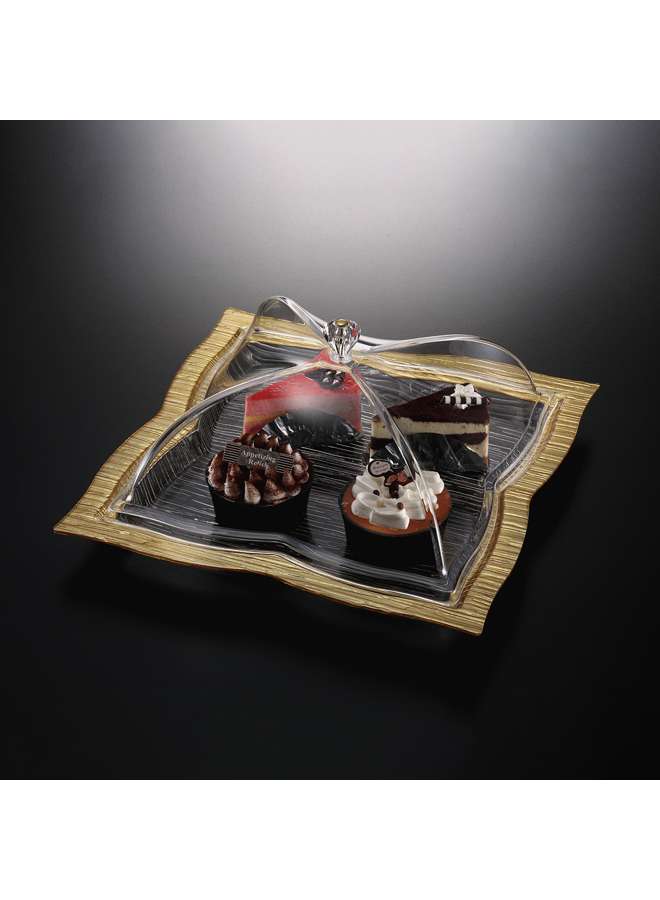 Acrylic Square Dessert Serving Set Golden 35 cm