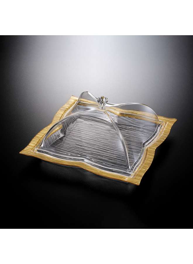 Acrylic Square Dessert Serving Set Golden 35 cm