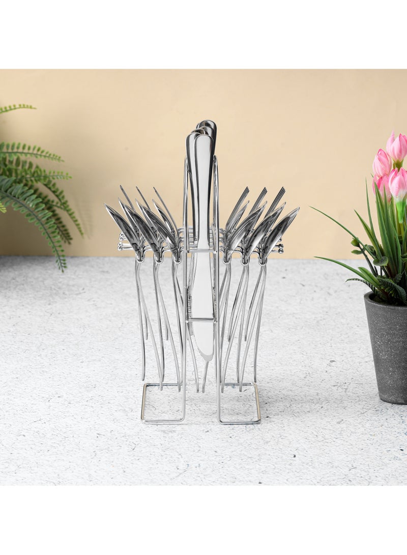 24Pc SS Cutlery Set with stand 6pcs table spoon,6pcs table fork,6pcs table spoon,6pcs tea spoon