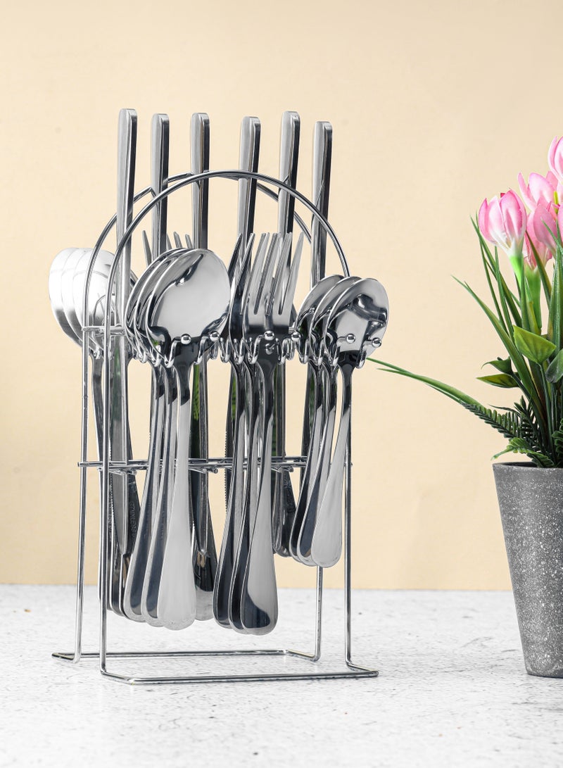 24Pc SS Cutlery Set with stand 6pcs table spoon,6pcs table fork,6pcs table spoon,6pcs tea spoon